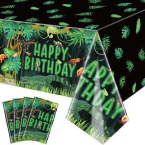 QUERICKY 4 Pack Reptile Birthday Tablecloths, 130x220cm Reptiles Snake Lizard Alligator Turtle Table Cover, Jungle Swamp Wilderness Decorations for Kids Boys Birthday Party Decor Supplies