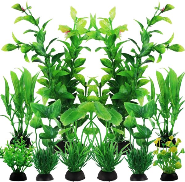 QUOZUO Fish Tank Accessories Aquarium Decorations Green Plants, 10pcs Green Fish Tank Decorations Plastic Plants, Fish Tank Decor, Aquarium Decor Plants