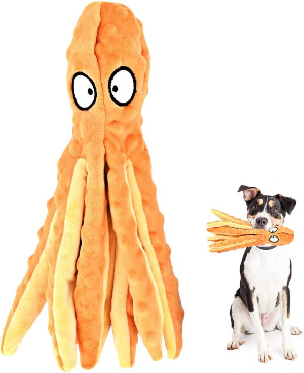 RIO Direct Dog Plush Toys Octopus - No Stuffing Dog Squeaky Toys with Crinkle Paper for Puppy Teething, Sturdy Dog Chew Toys Funny Interactive Toys for Small to Medium Dogs Training and Playing