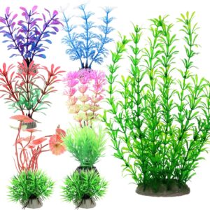 RJMBMUP Fish Tank Decorations，Artificial Plastic Plants Aquarium Ornaments Multicolor Accessories Set for Tropical Goldfish