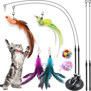 ROSAUI Cat Toy, Cat Toys Self-Entertainment - Interactive and Stimulating for Cats - Complete Set with Bird, Suction Cup Cat Wand, and More