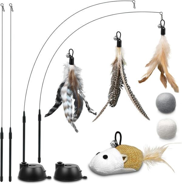 ROSAUI Interactive Cat Toys Set with Feather Wands, Mice, and Suction Cup Rods