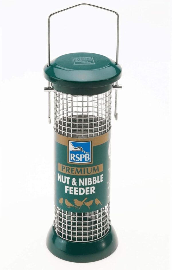 RSPB Premium Hanging Nut Feeder, Easy Clean, Aluminium, 9-inch, peanut. supporting RSPB charity. Wild bird, for use in gardens & outdoors pouches