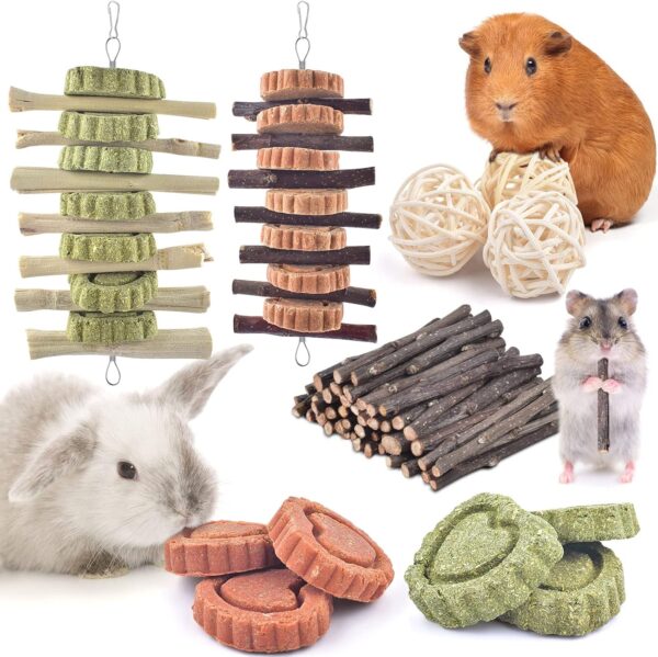 Rabbit Toys,ERKOON Hamster Toys Small Animals Teeth Toy Guinea Pig Boredom Breaker, Sepak Takraw, Straw Cracker Ball Bell Roller Teeth Care Molar Gerbil Toy for Bunny, Chinchilla, Hamster