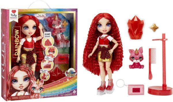 Rainbow High Fashion Doll with Slime & Pet - Ruby (Red) - 28 cm Shimmer Doll with Sparkle Slime, Magical Pet and Fashion Accessories - Kids Toy - Great for Ages 4-12 Years