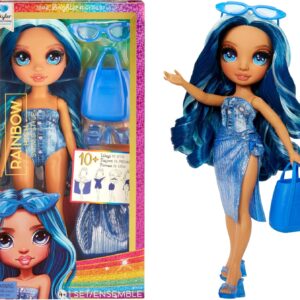 Rainbow High Swim & Style - Skyler (Blue) - 28 cm Doll with Shimmery Wrap to Style 10+ Ways - Removable Swimsuit, Sandals, Fun Play Accessories - Kids Toy - Great for Ages 4-12 Years