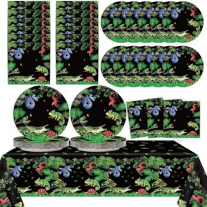 Reptile Snake Birthday Party Supplies Favors Serves 24 Lizard Party Paper Plates Napkins Set Jungle Swamp Snake Tablecloth Tableware Kit for Baby Shower Decorations Kids Boys Girls