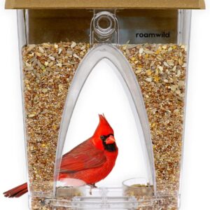 Roamwild Beautiful Arch Window Wild Bird Feeder with Huge 4LBS Capacity & Ultra Strong Dual Suction Technology for Outdoors with Drainage Holes & Window Protectors