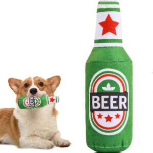 Roseyan Dog Toys Squeaky Dog Toys Interactive Dog Chew Toy for Bordem Beer Bottle Plush Puppy Toys Portable Funny Cute Pet Plush Squeaky Dog Toy for Small Medium Dogs and Other Pets