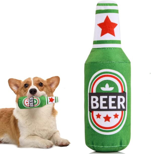 Roseyan Dog Toys Squeaky Dog Toys Interactive Dog Chew Toy for Bordem Beer Bottle Plush Puppy Toys Portable Funny Cute Pet Plush Squeaky Dog Toy for Small Medium Dogs and Other Pets