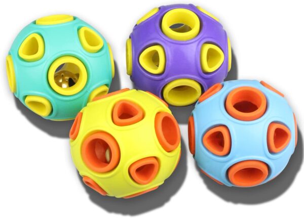 SCHITEC Dog Balls with Bell Sound, [4 Pack] Rubber Bouncy Fetch Ball for Puppies Small Dogs, 2” Interactive Pet Chew Toys