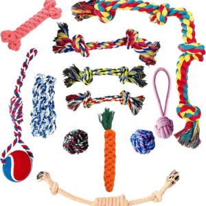 SHCNSJC Dog Toys Puppy Teething Rope Chew Toy for Small Dogs Indestructible for Boredom Interactive Large Tough Ball On A Ropes Medium & Small Chew Toy