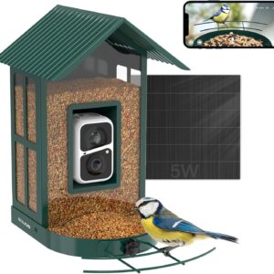 SOLIOM® BF08- Smart Bird Feeder Camera with AI Identify Bird Species, Wild Bird Watching Cam, Live View, Instant Notifications, 5W Solar Panel -Metal Case