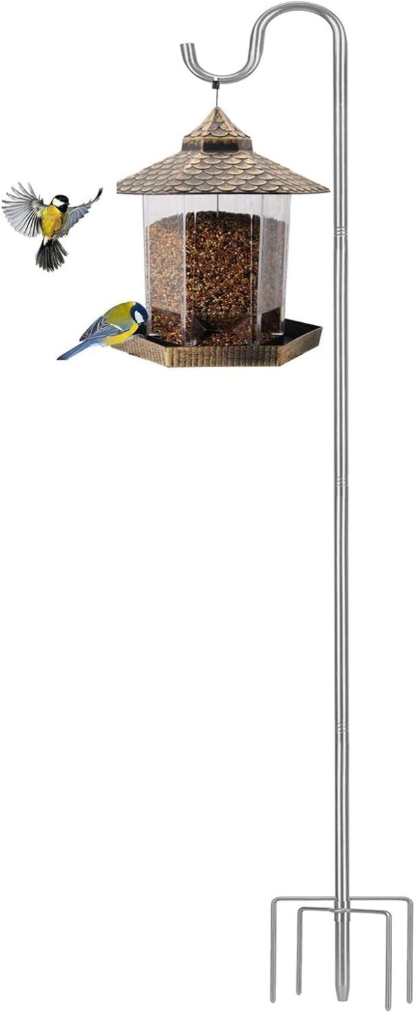 Shepherds Hook, Bird Feeder for Outdoor, 234 cm Tall Stainless Steel Heavy Duty Poles with 5 Prongs Base, Suitable for Lanterns, Garden Lights, Wedding Decors, 1 Pack