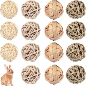 Skylety 15 Pieces Small Animal Chew Ball Toy Rolling Activity Play Balls Bunny Treat Ball Grass Ball Pet Cage Accessories for Rabbits Guinea Pigs Chinchilla Teeth Grinding Gnawing Biting