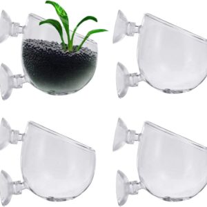 Smavles Aquatic Plant Crystal Clear Glass Cup 4 Pcs Aquatic Plant Cup Holder Plant Glass Pot Aquarium with Suction Cups for Aquatic Holder Fish Tank Accessory Aquarium Decoration