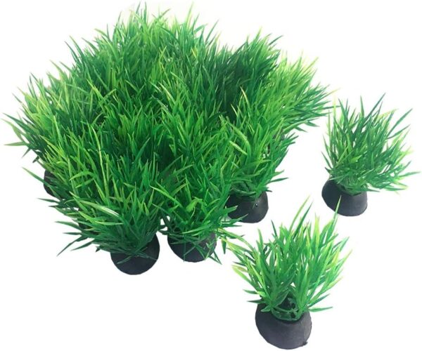 Smoothedo-Pets Aquarium Plants Fish Tank Decorations 20pcs Small Size/1inch Tall Plastic Artificial Plant Goldfish Waterscape Fish Hides Mini Grass Set (Green-C)