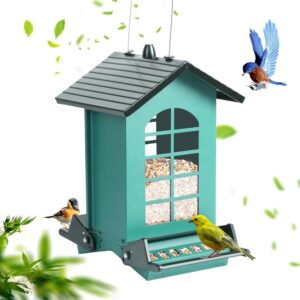 Squirrel Proof Bird Feeder for Outdoors Hanging, Metal Hanging Bird Feeder with Bilateral Weight-Activated Perches, 8LBS Large Capacity Wild Bird Feeder, Squirrel Chewing Proof