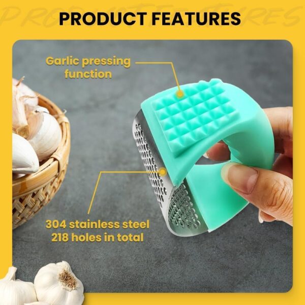 Stainless Steel Garlic Press, Garlic Press Rocker Garlic Mincer, Garlic Chopper with Peeler and Cleaning Brush, Garlic Mincer for Crushing Garlic Tools (Black, 2 Pieces)