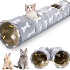 Straight Cat Tunnels for Indoor Cats, Cat Plush Collapsible Tunnel with Cat Toy Ball for Indoor Kittens, Puppies, Bunnies, Rabbits and Small Dogs