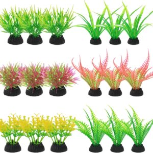 Tranquilique 18 PCS Aquarium Plants Fish Tank Decorations Artificial Green Water Plants Vivid Underwater Plants Decorations(18/pcs,multicolour;size:multi-dimension)