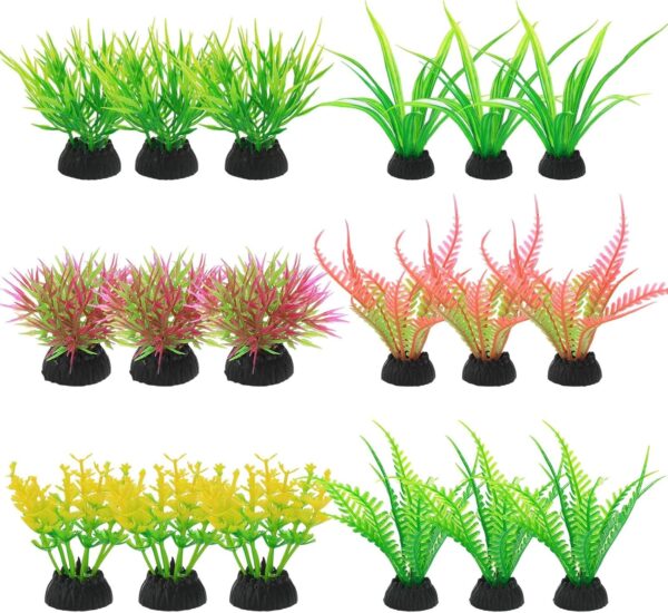 Tranquilique 18 PCS Aquarium Plants Fish Tank Decorations Artificial Green Water Plants Vivid Underwater Plants Decorations(18/pcs,multicolour;size:multi-dimension)