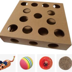 Unique Design - Interactive Indoor Cat Toy Puzzle Box – As Seen on Channel 5’s The Secret Life of Kittens - Four Cat Toys Included, 3 Balls and a Mouse – Best Gift for any Cat, Kitten or Their Owner!