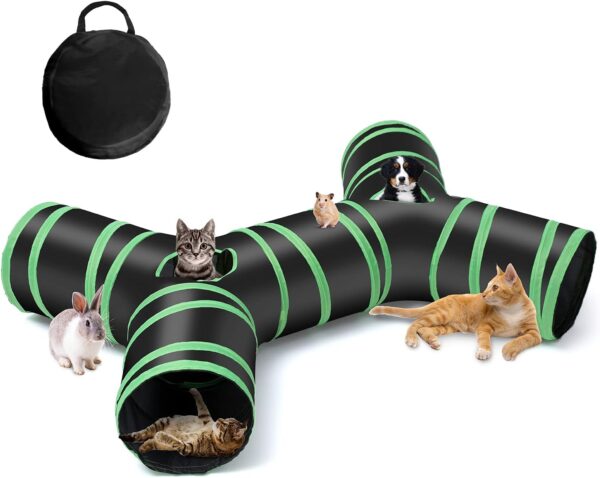 Upgraded Cat Tunnel Bone-Type, 4 Way Collapsible Cat Playhouse Pet Play Tunnel Tube with Storage Bag for Cats, Puppy, Rabbits, Ferret, Guinea Pig, Indoor and Outdoor Use