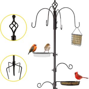 Urban Deco Bird Feeders Hanging Station Metal Bird Feeder Pole With Multi Hooks Bird Feeding Station With Feeders, Bird Bath Tray, Bird Seed Feeder With Suet Cage Hanging Bird Feeder Stand For Garden