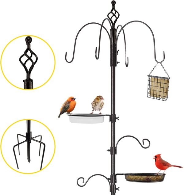 Urban Deco Bird Feeders Hanging Station Metal Bird Feeder Pole With Multi Hooks Bird Feeding Station With Feeders, Bird Bath Tray, Bird Seed Feeder With Suet Cage Hanging Bird Feeder Stand For Garden