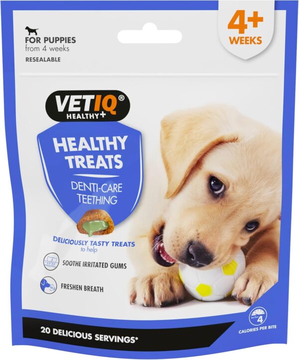 VETIQ Healthy Treats Denti-Care Teething For Puppies 4+ Weeks, Tasty Treats to Help Soothe Irritated Gums & Freshen Breath, 50 g (Pack of 6)