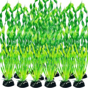 Vibury Artificial Aquarium Plants, 18pcs Fish Tank Decor Green Plants Aquarium Decorations Plastic Plants for Aquarium Simulation