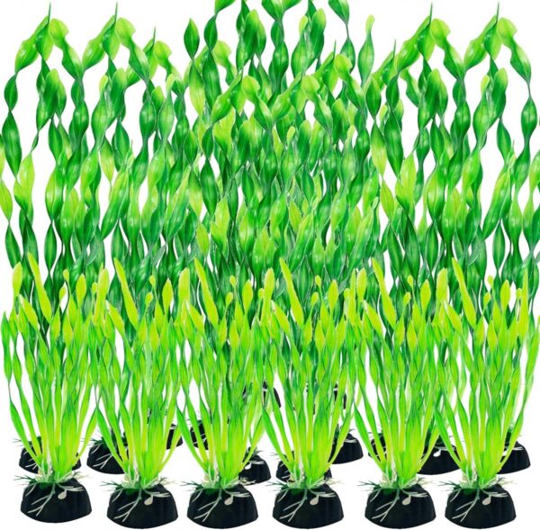 Vibury Artificial Aquarium Plants, 18pcs Fish Tank Decor Green Plants Aquarium Decorations Plastic Plants for Aquarium Simulation