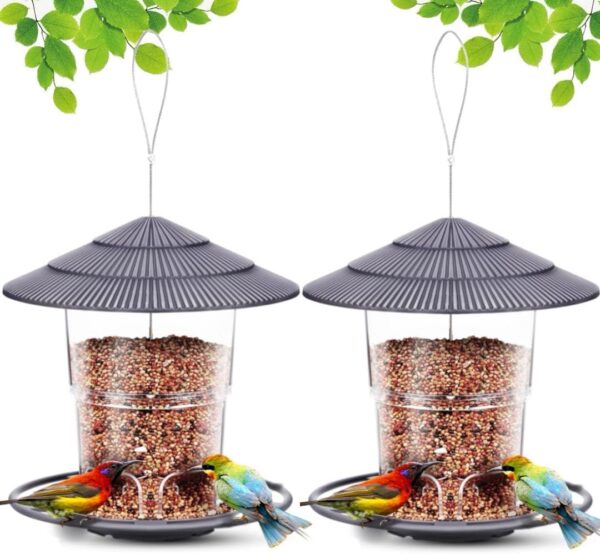 WLLKOO Bird Feeders for Outdoors, 2 Pack Bird Feeder Outside Hanging, Adjustable Feeder with Sturdy Wire and Roof, Plastic Bird Feeder for Garden, Backyard, Terrace