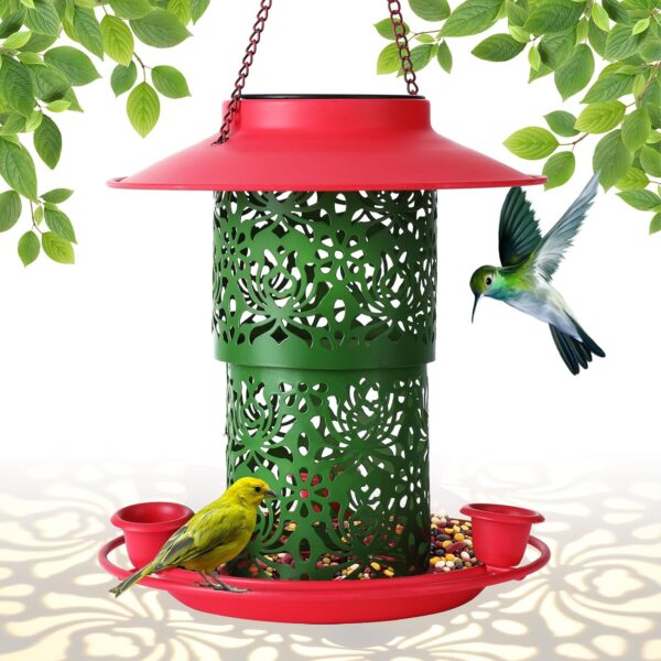 Wikay Bird Feeders Hanging, Bird Seed Feeder, Solar Bird Feeder for Outdoors Hanging, Metal Bird Feeder for Garden, Squirrel Proof Birds Feeder, Garden Decoration, Perfect Ideas for Bird Lovers