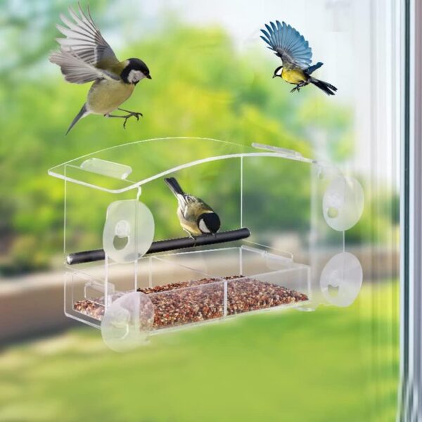 Window Bird Feeder - Clear View Outdoor Window Birdfeeder with Easy Refill, Strong Suction Cups