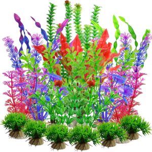 XHDA 20Pcs Artificial Aquarium Plants, Plastic Fish Tank Plants for Fish Tank Decoration, Safe Artificial Water Plants for Aquarium Decoration