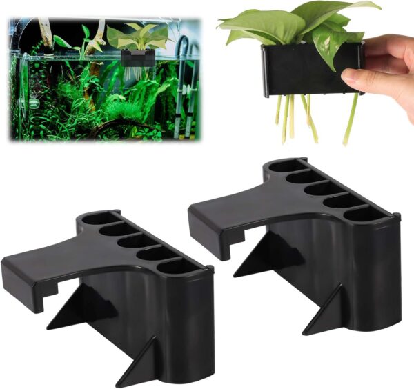 XIHIRCD 2pcs Aquarium Plant Holder, 5 Holes Aquarium Planter Box Plastic Aquatic Plant Cup Holder Hanging Aquarium Plant Basket Rack Stand Hanger Accessory for Fish Tank Decorations