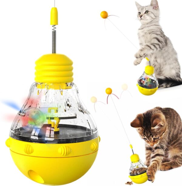 YUDANSI Interactive Cat Toys Combining Teaser Wand, Glowing Ball | Engaging Tumbler Design Toys for Indoor Cats Exercise and Boredom Relief | Gift for Cat