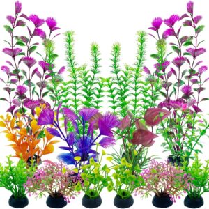 Yoolhamy Fish Tank Decorations Plants 14pcs Plastic Aquarium Artificial Plants Ornaments for Fish Tanks, Fish Hideout Accessories (Colorful)