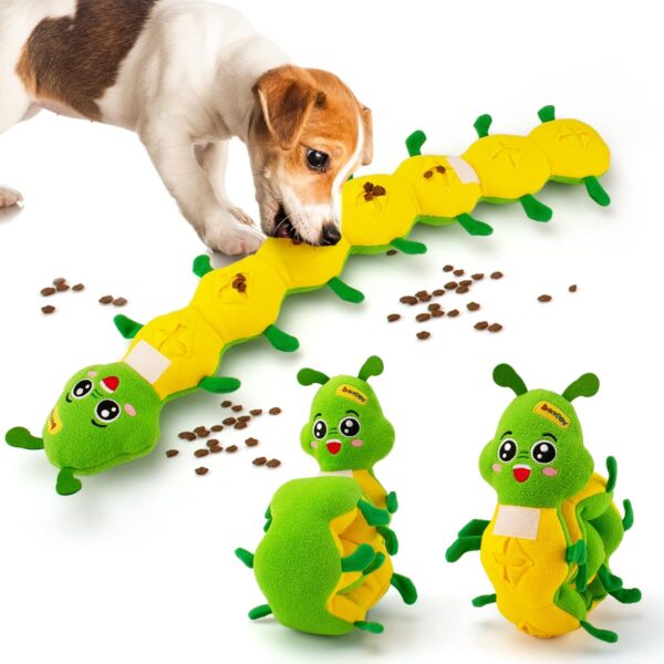 beetoy Dog Snuffle Puzzle Toys, Dog Squeaky Enrichment Toys, Caterpillar Interactive Treat Dispensing Dog Toys for Small Medium Dogs, Soft Plush Toys for Boredom Puppy