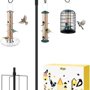 iBorn Bird Feeders Hanging Station 76Inch Wild Bird Feeding Station Pole Stand Outdoors Shepherds Hooks, 3 Hooks, (Bird Feeders NOT Included)