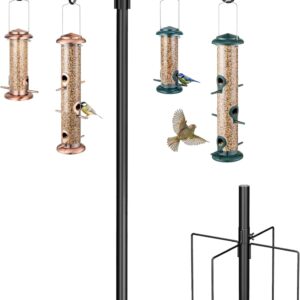 iBorn Bird Feeders Hanging Station 87Inch Wild Bird Feeding Station Stand Heavy Duty For Feeders Hanging, 1 Inch Thickness Pole With 4-Hooks,5-Prong Pole Stabilizer(Bird Feeders NOT Included)