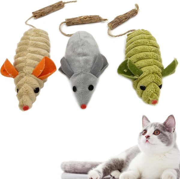 jiuhao Cat Catnip Mouse Toys,3 Pack Cat Catnip Sticks Interactive Plush for Indoor Cats,Scratch Chewing Teeth Grinding Pillow Cleaning Kick Bite Resistant for Kitten Toy