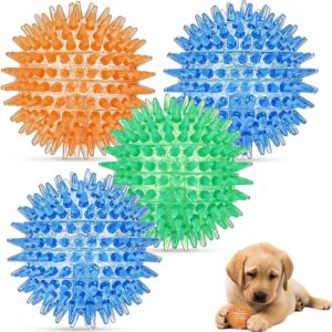 metagio 4 Pack Squeaker Ball Dog Toy, Dogs Chew Spiky Ball, Floatable Dog Pool toy,Toss Fetch Toys for Puppy, Ideal for Medium and Small Dogs Teeth Cleaning Supplies