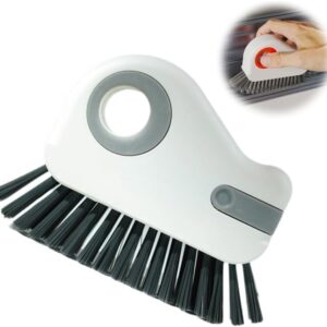 2 in 1 Groove Cleaning Brush Window Track Cleaning Tools 2024 Multipurpose Hard Bristle Crevice Cleaning Brush with Hidden Scraper, Shutter Door Window Track Kitchen Cleaning Kit (Gray)