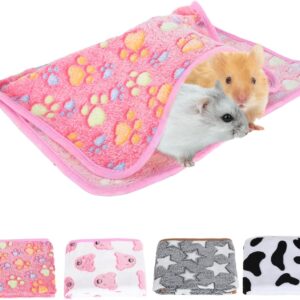 4 Pcs Small Animals Bedding Mats Coral Fleece, Soft Guinea Pig Blankets, Reusable Rabbits Hamster Fleece Cage Liners, Warm Small Animal Fleece Bedding Washable 60cm*40cm