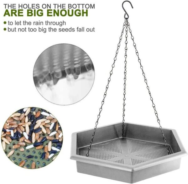 Hanging Bird Bath Bird Feeders, 2 in 1 XL Hanging Bird Feeder & Bird Baths for Outdoors, Wild Bird Feeders Hanging Bird Feeder Tray (Grey) - Image 3
