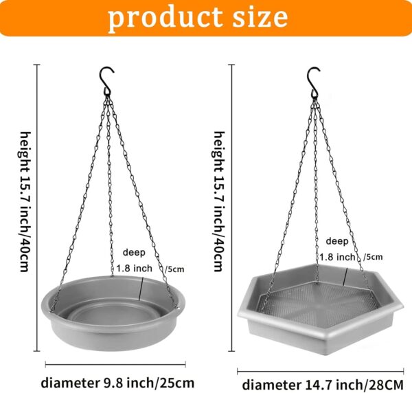 Hanging Bird Bath Bird Feeders, 2 in 1 XL Hanging Bird Feeder & Bird Baths for Outdoors, Wild Bird Feeders Hanging Bird Feeder Tray (Grey) - Image 5
