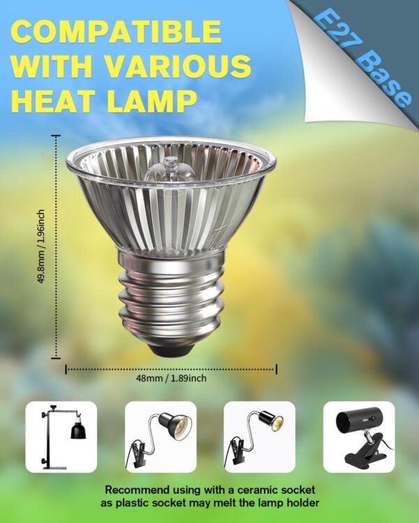 Aurahome 75W Heat Lamp Bulb for Reptiles,E27 UVA UVB Reptile Light Bulb,Dimmable Basking Light Bulb,2700K Warm White Tortoise Heat Lamp Bulb for Lizard,Snake,Bearded Dragon and Amphibians-2 Pack - Image 5